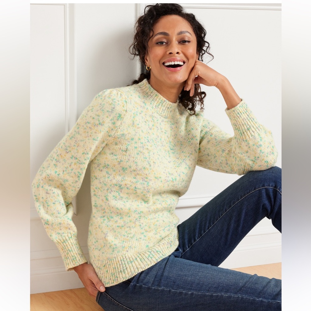 Talbots Pastel Speckled Mock Neck Puff Sleeve Sweater - Easter
